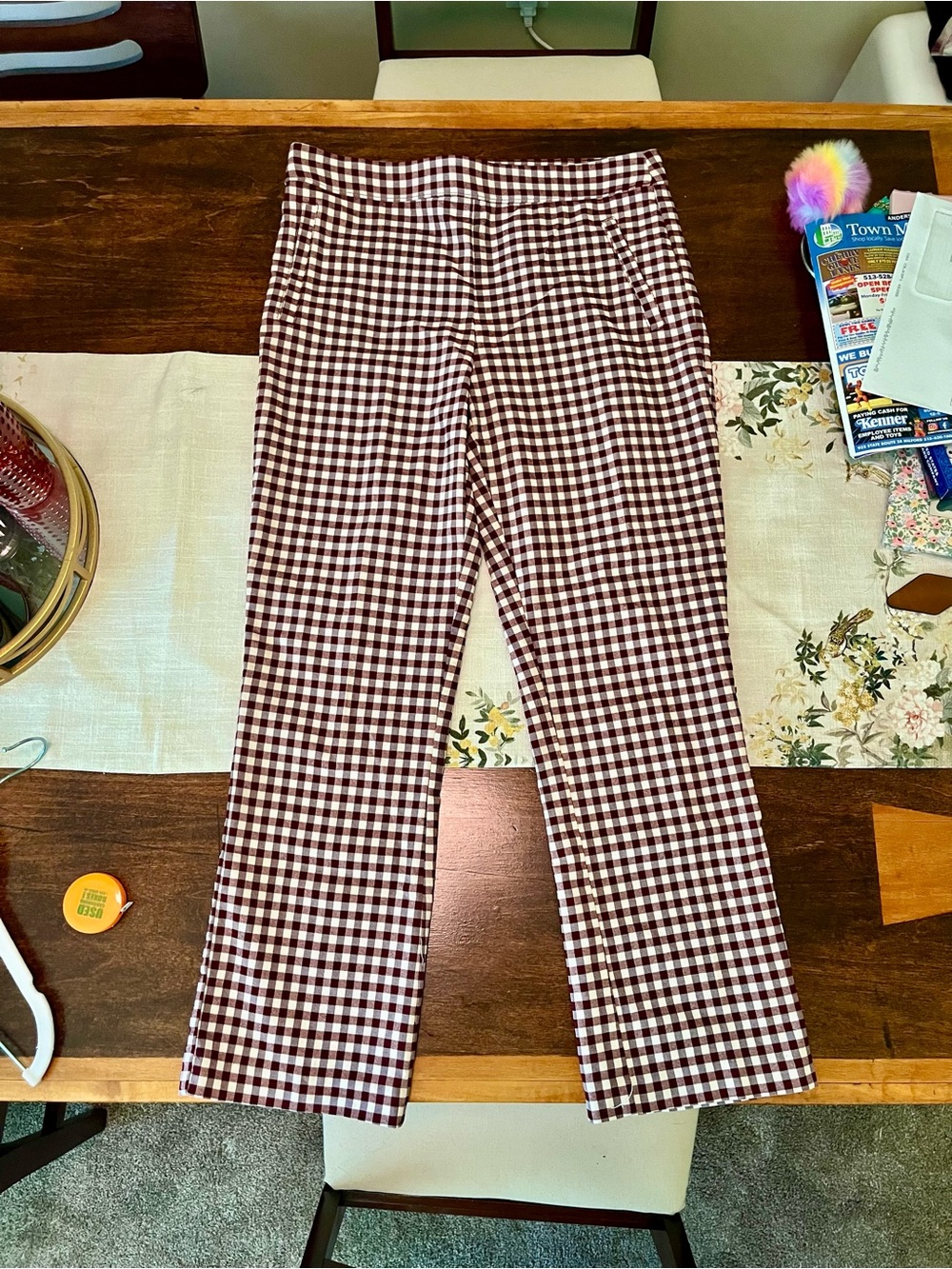 Jules & Leopold Burgundy and White Gingham Stretch Pants